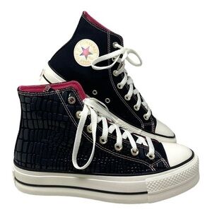Converse Lift Platform Leather Canvas High Shoes Black Pink Casual